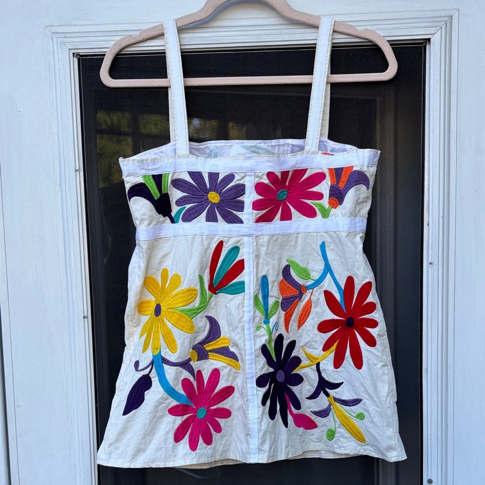 Tory Burch Ladies White Embroidered Floral Art Cotton Tank Top-6 - Picture 9 of 14